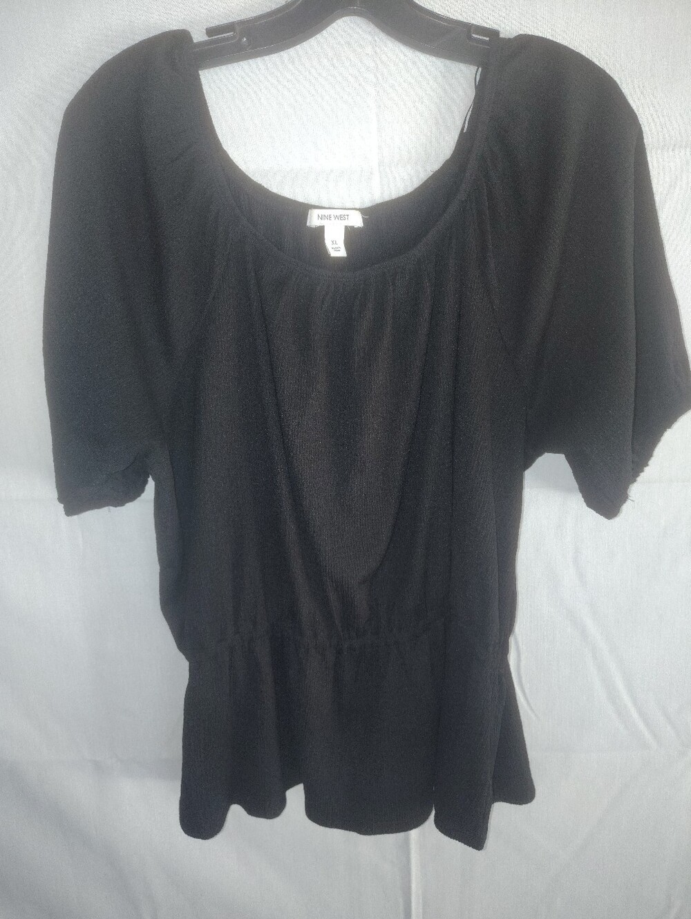 Nine West Black Short Sleeve Peplum Blouse Xl